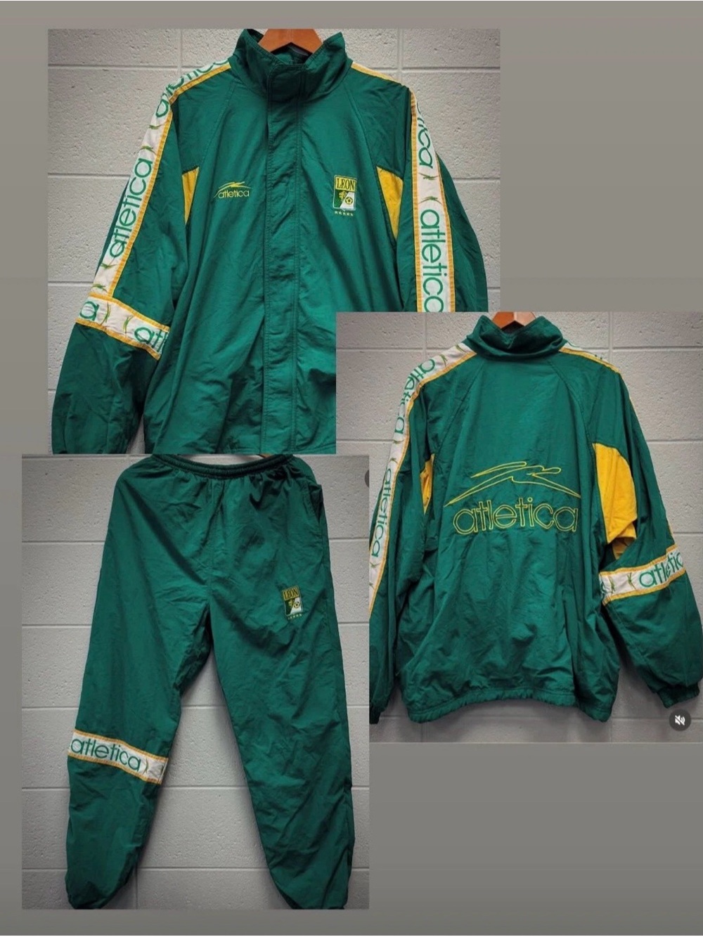 Atletica Green & Yellow Tracksuit Jacket and Pants club Leon sz L
